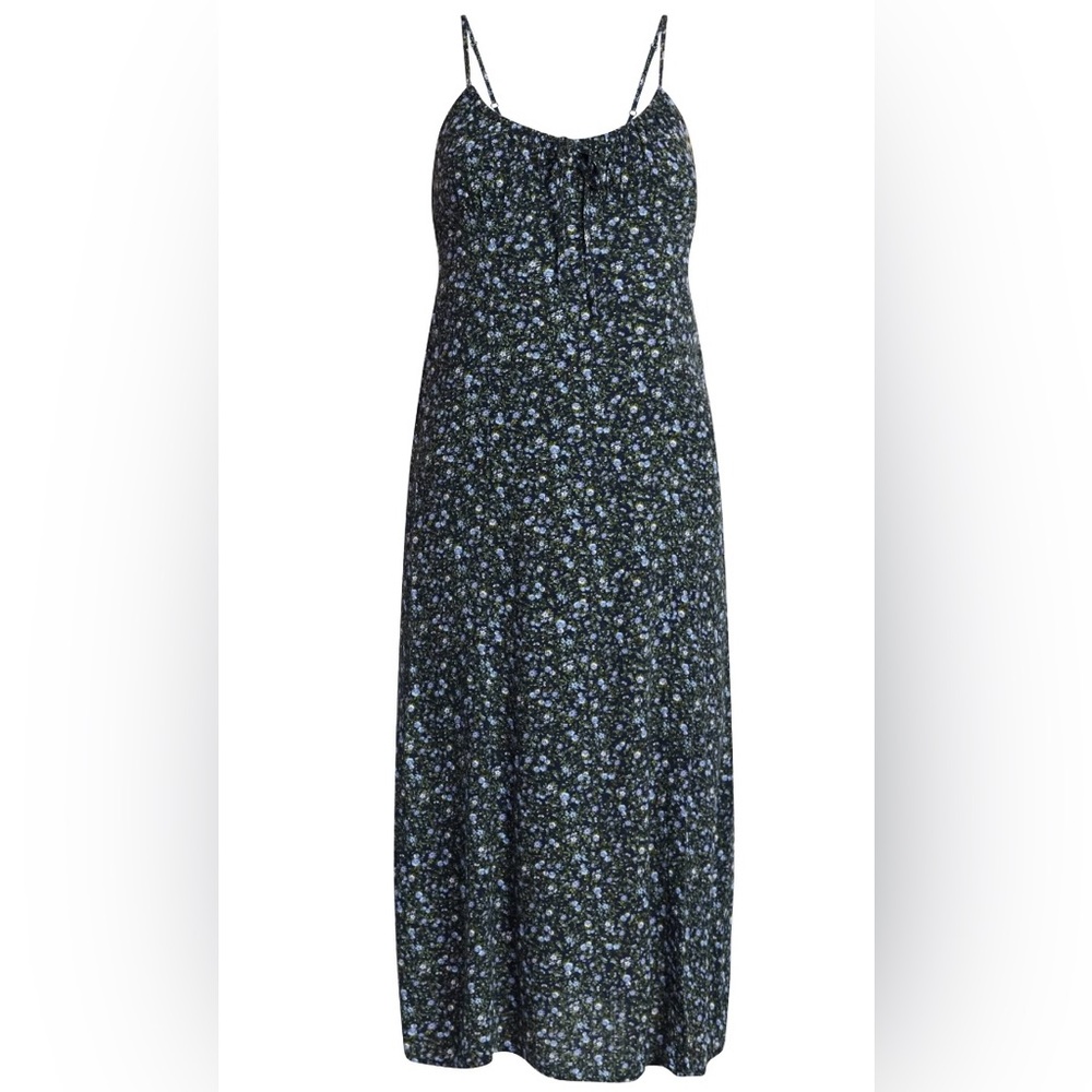 NWT No Boundaries Floral Shirred Midi Dress Dark Navy XXS (00) Cottagecore